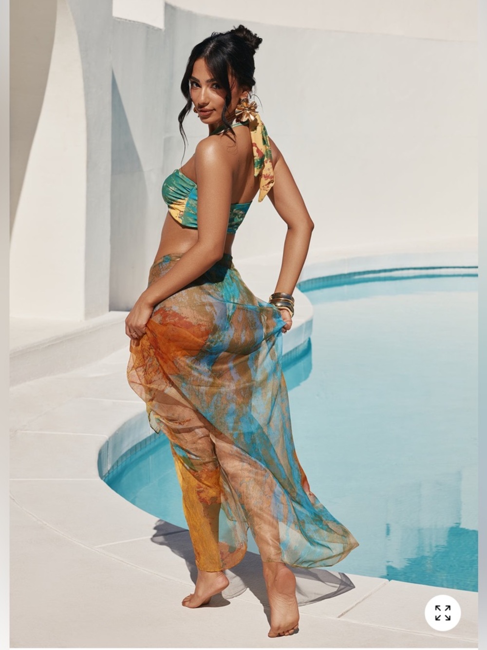 Fashion nova Mina Bandeau Halter Chiffon Sarong 3 Piece-Bikini Set